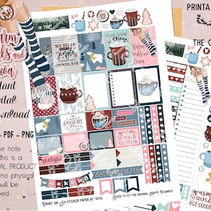 May include: Printable planner stickers featuring a winter theme with illustrations of mugs of hot cocoa, warm socks, and the text "Warm Socks & Hot Cocoa".