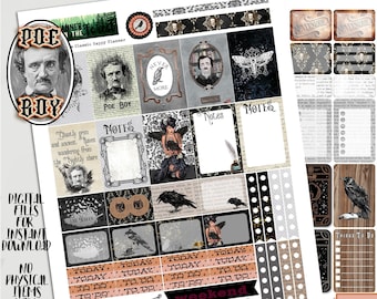 POE BOY ~ printable Happy Planner Stickers ~ GoTHiC ~ Edgar Allen Poe raven fall sticker kit