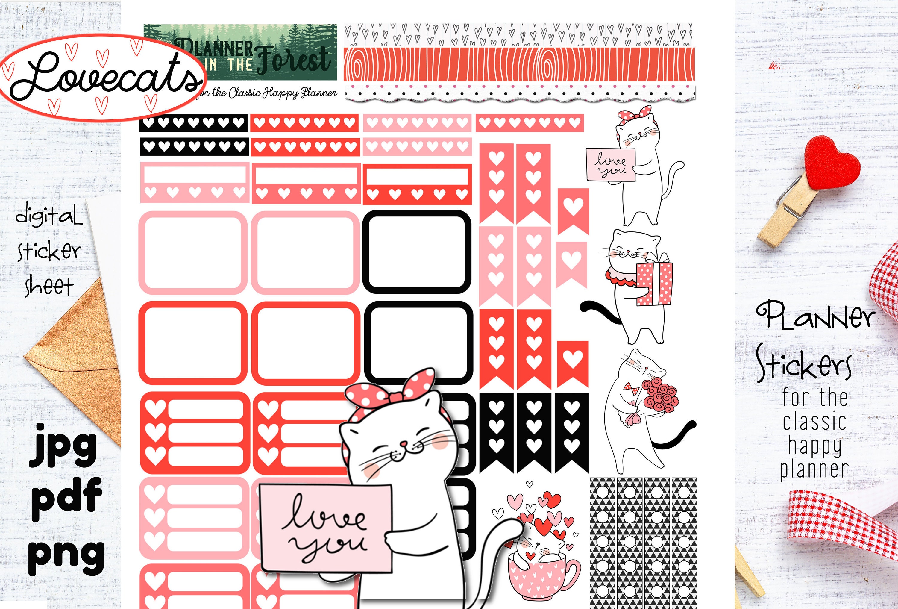LOVECATS Printable Planner Stickers for Classic Happy Planner Digital ...