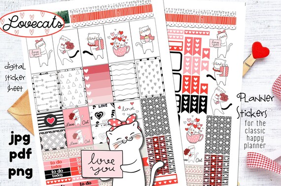 LOVECATS Printable Planner Stickers for Classic Happy - Etsy