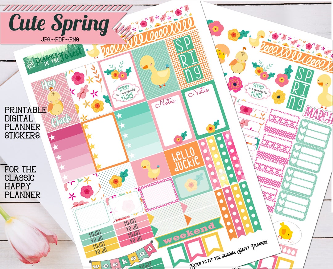 CUTE SPRING ~ Printable Planner Stickers for Classic Happy Planner ...