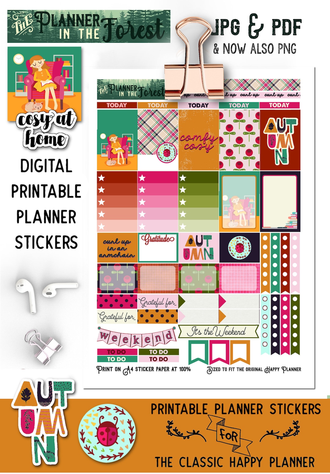 COSY at HOME ~ Digital Printable Planner Stickers for Classic Happy ...