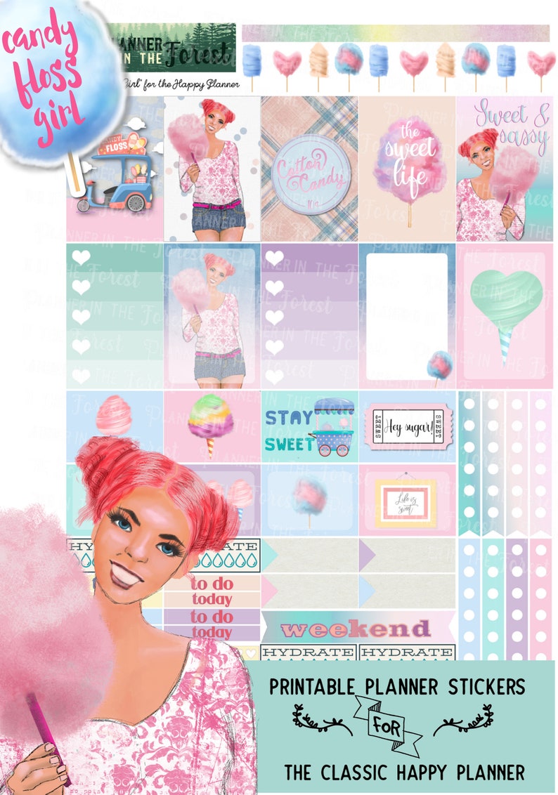 CANDY FLOSS GIRL Printable Planner Stickers for Classic Etsy