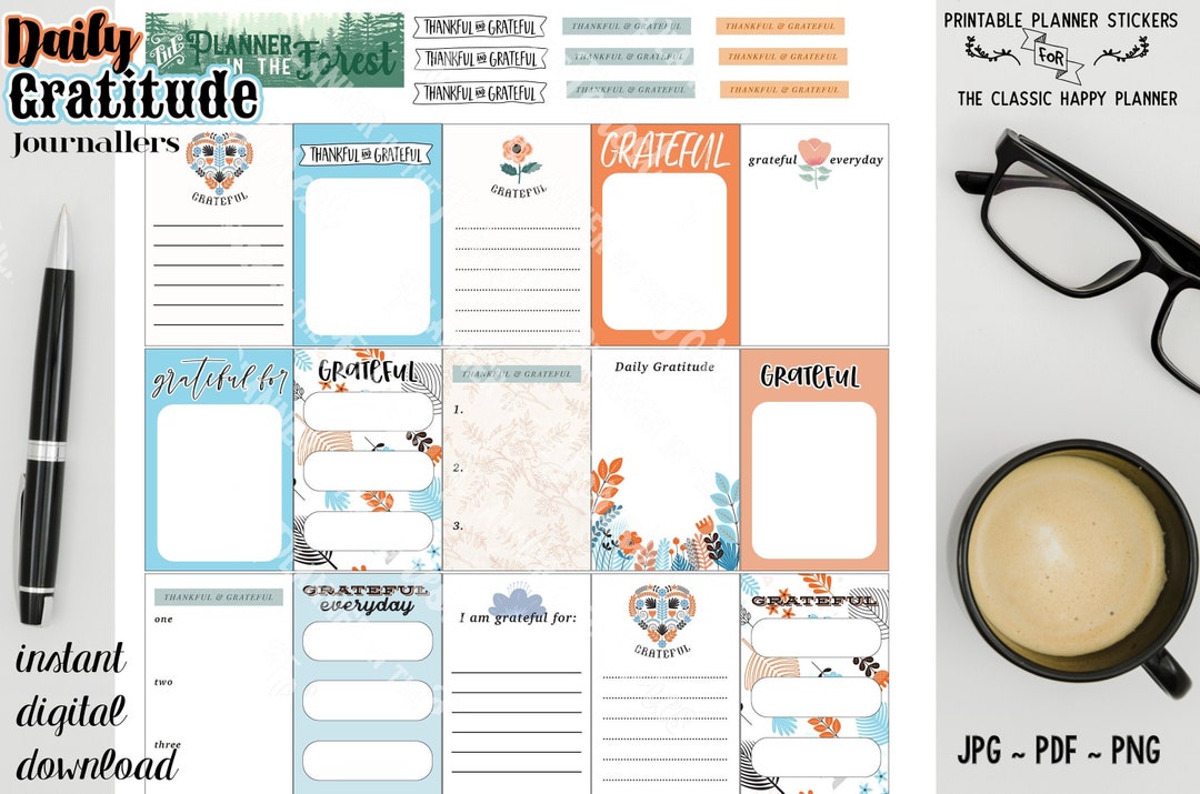 DAILY GRATITUDE Journallers ~ Printable Planner Stickers Sized for the ...