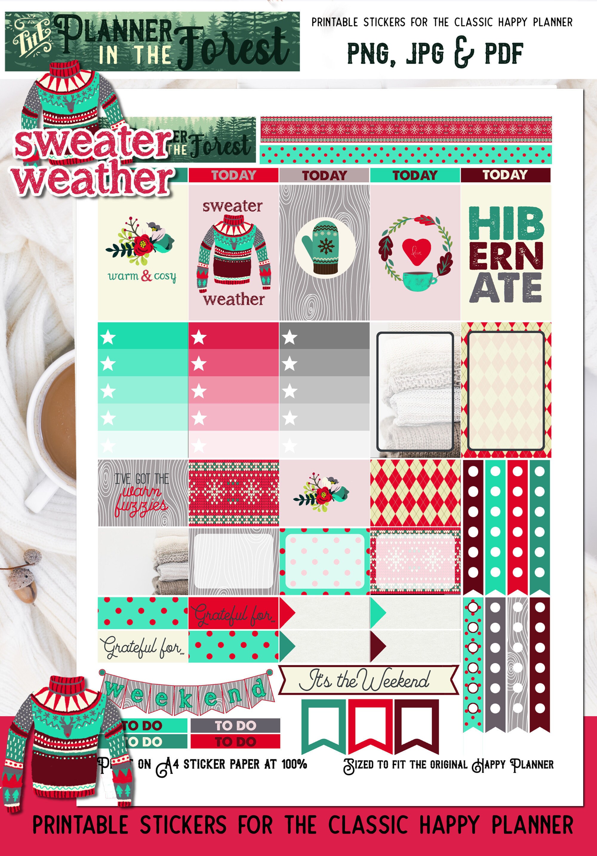 SWEATER WEATHER Printable Planner Stickers for Classic HP Winter Weekly ...