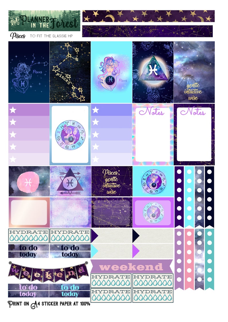 pisces zodiac printable planner stickers for classic happy