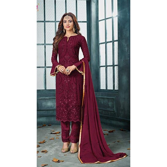 maroon pakistani dress
