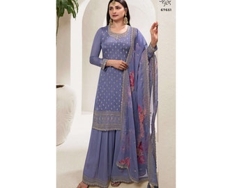 Pakistani Indian Women's Wear Designer Salwar Kameez Palazzo Suit Embroidery Printed Work Ethnic Wear Beautiful Shalwar Kameez Dupatta Dress