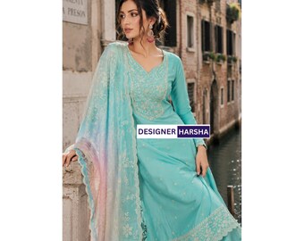 Moonga Silk Shalwar Kameez Pant Suit, Embroidered Kurti Set with Dupatta , Indian Dresses for Diwali