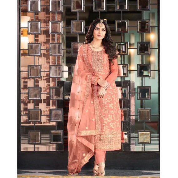 Pink Georgette Straight Pant Suit Party Wear