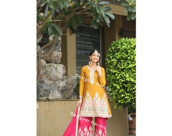 Gelb-Rosa Shalwar Kameez, Fertige Kleidung USA, Cord Set Indisch, Pakistanische Kleider Online Shopping uk, Traditionelle Indische Kleidung