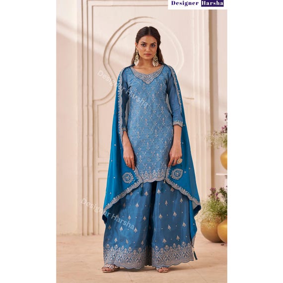 Abito Indiano Salwar Kameez Sharara Da Donna – Lusso In Sequin Viola – Vestito Da Sposa Bollywood
