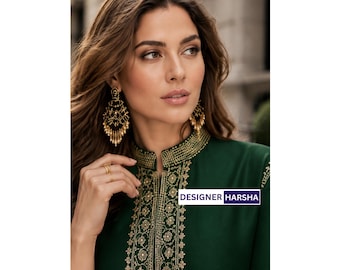 Designer Slit Anarkali Gown Heavy Work Dupatta Suits , Formal Evening Gowns for Wedding Party