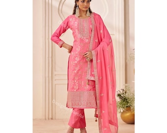 Diseñador indio pakistaní, traje salwar kameez rosa, ropa tradicional de jacquard, vestidos para invitados al Eid
