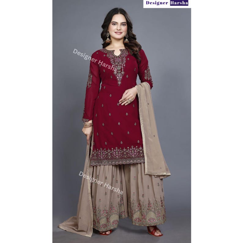 Eid-Ramadan Special Pakistani Dress, Designer Georgette Sharara Gharara Suits, Wedding Guest Dresses Choice - 3