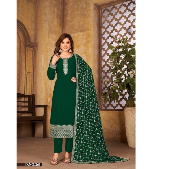 Dark Green Color Weaving Designs On Georgette Fabric Beatific Anarkali Suit