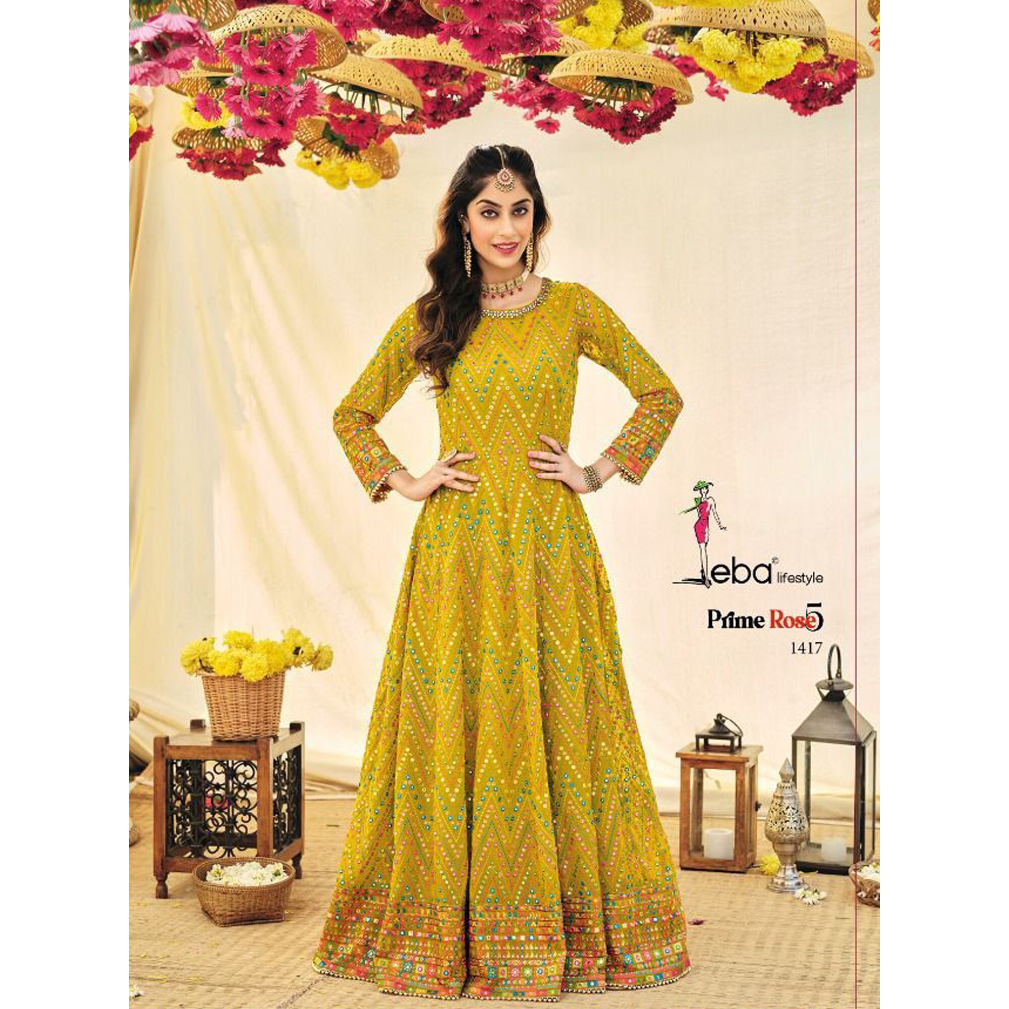 yellow color party wear dress