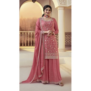 Beautiful Handmade Heavy Embroidery Work Pakistani Indian Wedding Reception Party Wear Designer Shalwar Kameez Palazzo Suit for Women's Wear Choice-6