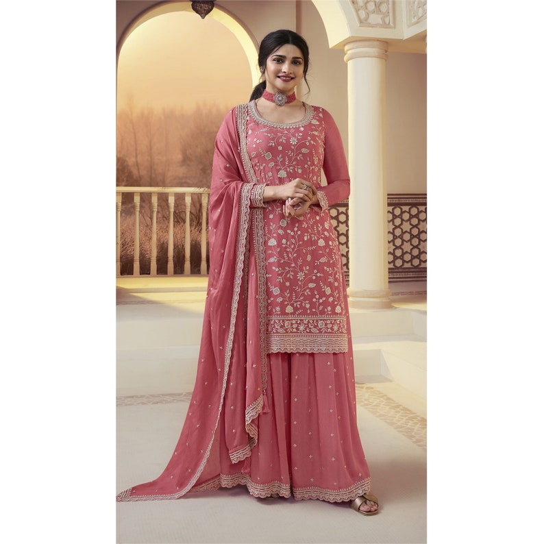 Beautiful Handmade Heavy Embroidery Work Pakistani Indian Wedding Reception Party Wear Designer Shalwar Kameez Palazzo Suit for Women's Wear Choice-6