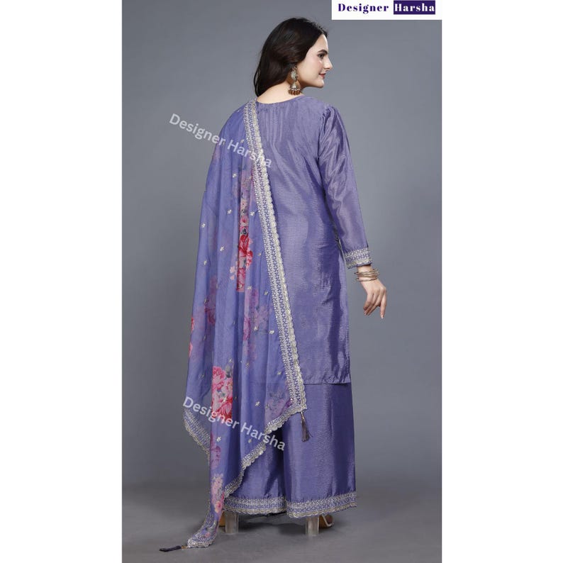 Embroidered Chinon Shalwar Kameez for Women, Pakistani Style Suit, Ladies Ethnic Party wear Palazzo Suits, Indian Festival Dresses image 7