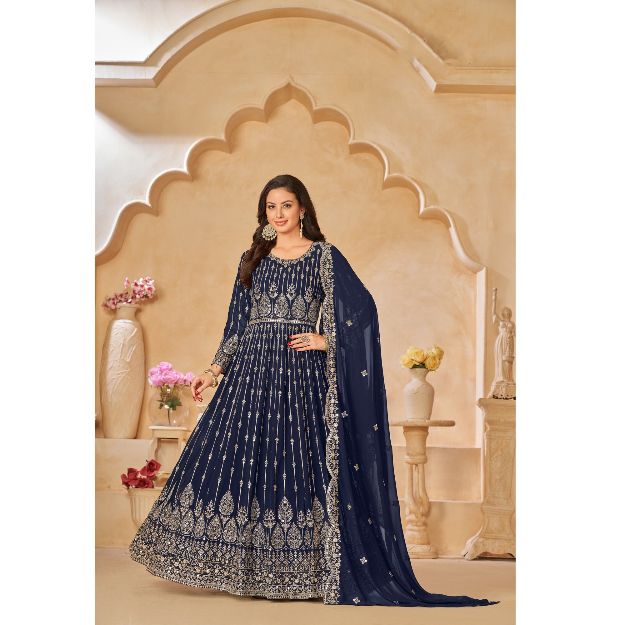 Buy Shamita Shetty Teal Blue Art Silk Embroidered Anarkali Gown Party Wear  Online at Best Price | Cbazaar