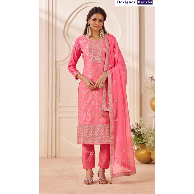 Embroidered Viscose Dola Jacquard Salwar Kameez Pant Suit, Eid Special Pakistani Dresses Choice - 1