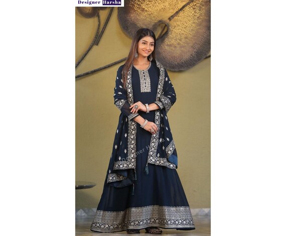Sari Indiano Già Avvolto Bollywood, Blu Reale, In Artsilk, Taglie S-XXL Con Elastico, Pronto Da Indossare - 4
