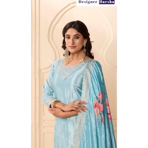 Embroidered Chinon Shalwar Kameez for Women, Pakistani Style Suit, Ladies Ethnic Party wear Palazzo Suits, Indian Festival Dresses image 1