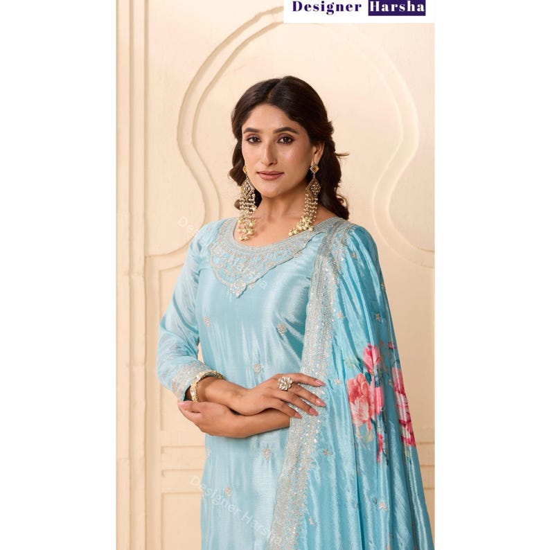Embroidered Chinon Shalwar Kameez for Women, Pakistani Style Suit, Ladies Ethnic Party wear Palazzo Suits, Indian Festival Dresses image 1