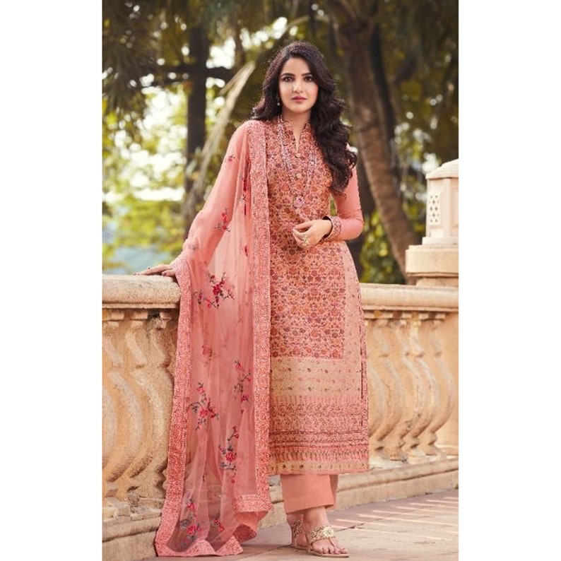 Indian Pakistani Wedding Ethnic Party Wear Designer Shalwar Kameez Dupatta Dress Embroidery Work Handmade Straight Trouser Pant-Plazzo Suits Choice-5