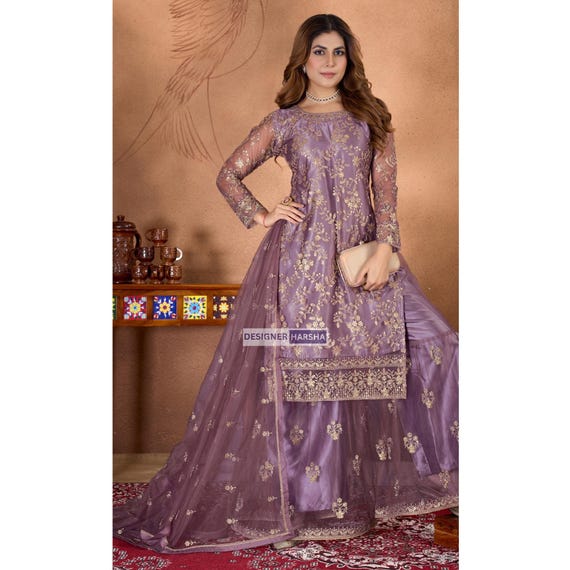 Pakistani Eid wear Sharara-Gharara Suit, Islamic Wedding wear Outfit for Women, Punjabi Guest Dress