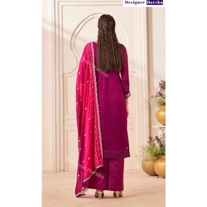 Embroidered Silk Georgette Salwar Kameez 3 piece Set, Purple Palazzo Kameez Suit image 5