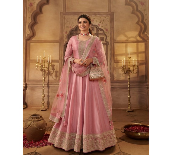 VeroniQ Trends-Bollywood Style Blush Pink Silk Anarkali Gown Dress Indian  Party Wear,Anarkali Suit-VF - VeroniQ Trends