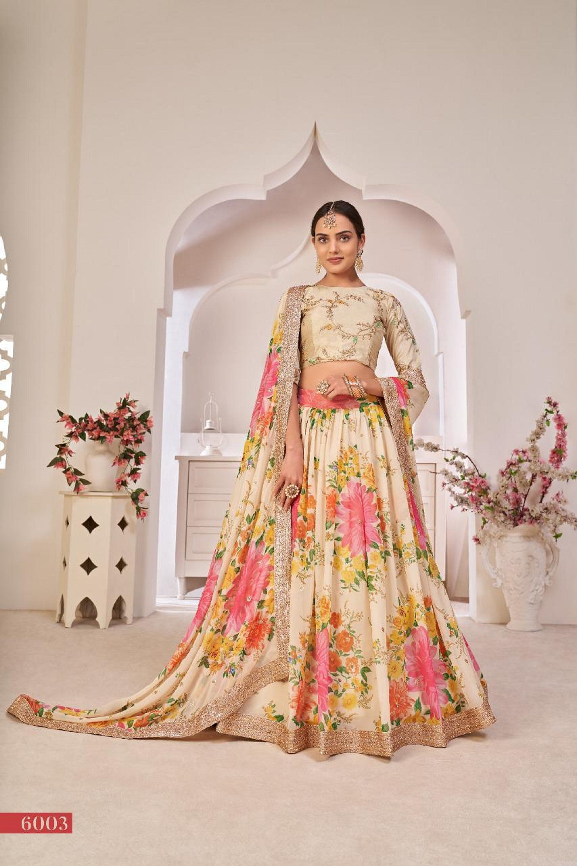 Digital Flower Floral Print Lehenga Choli  Skirt Crop Top Indian Ethnic Printed 