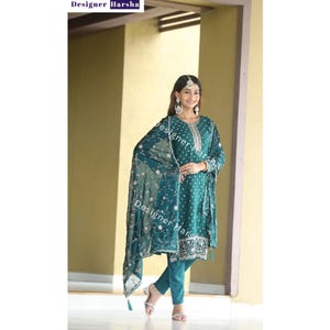 Pakistani Wedding Party Wear Salwar Pant Suits, Plus Size Shalwar Suit, Georgette Punjabi Women Wear Dress, Indian Clothing from usa near me