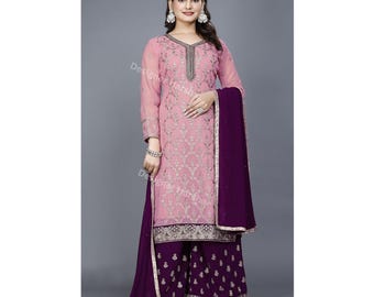 Eid Special Pakistani Dresses, Embroidered Georgette Salwar Kameez Plazzo Suits for Women