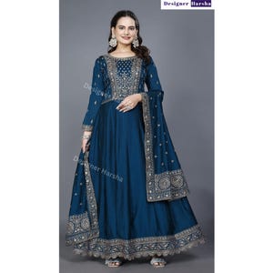 Special Occasion Wear, Indian Western Outfits, Ready-made Anarkali Gown, Eid Party Wear Blue Anarkali Dress, Wedding-Reception Guest Dresses