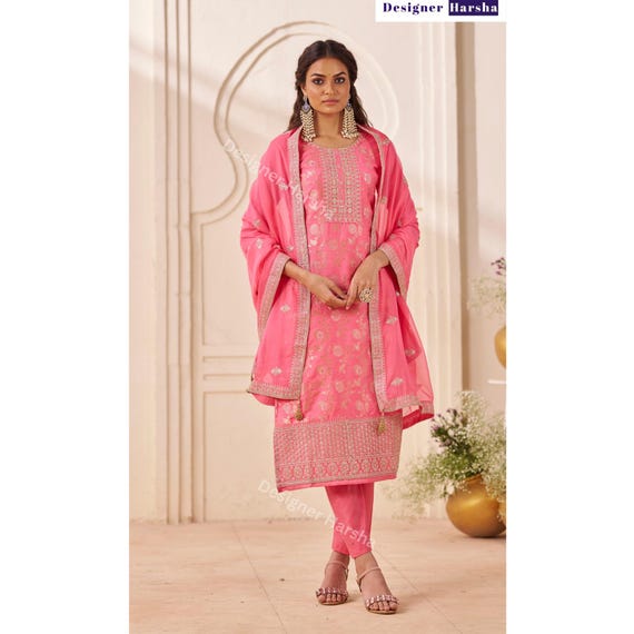 Embroidered Viscose Dola Jacquard Salwar Kameez Pant Suit, Eid Special Pakistani Dresses