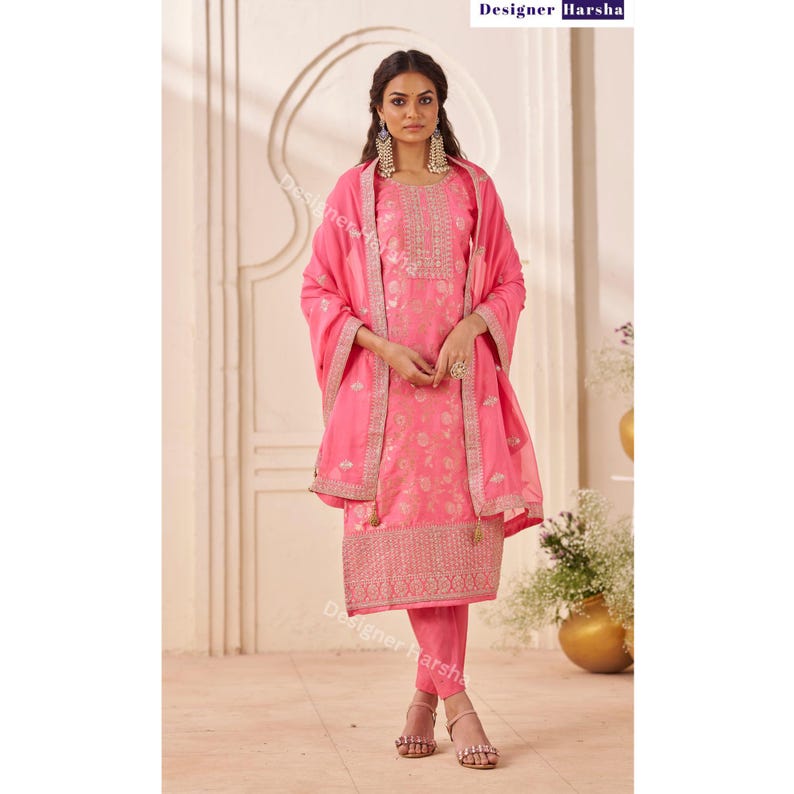 Embroidered Viscose Dola Jacquard Salwar Kameez Pant Suit, Eid Special Pakistani Dresses image 1