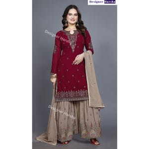 Beautiful Shalwar Kameez Dupatta Dress Pakistani Indian Women Wear Heavy Embroidery Work Designer Readymade Georgette Sharara Palazzo Suits