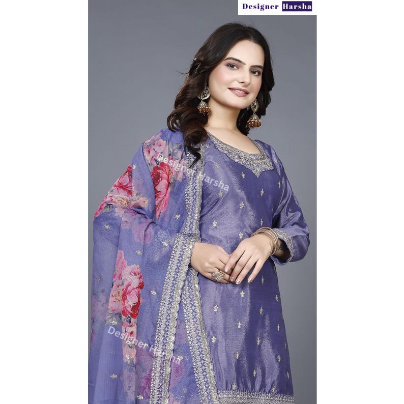 Embroidered Chinon Shalwar Kameez for Women, Pakistani Style Suit, Ladies Ethnic Party wear Palazzo Suits, Indian Festival Dresses image 5