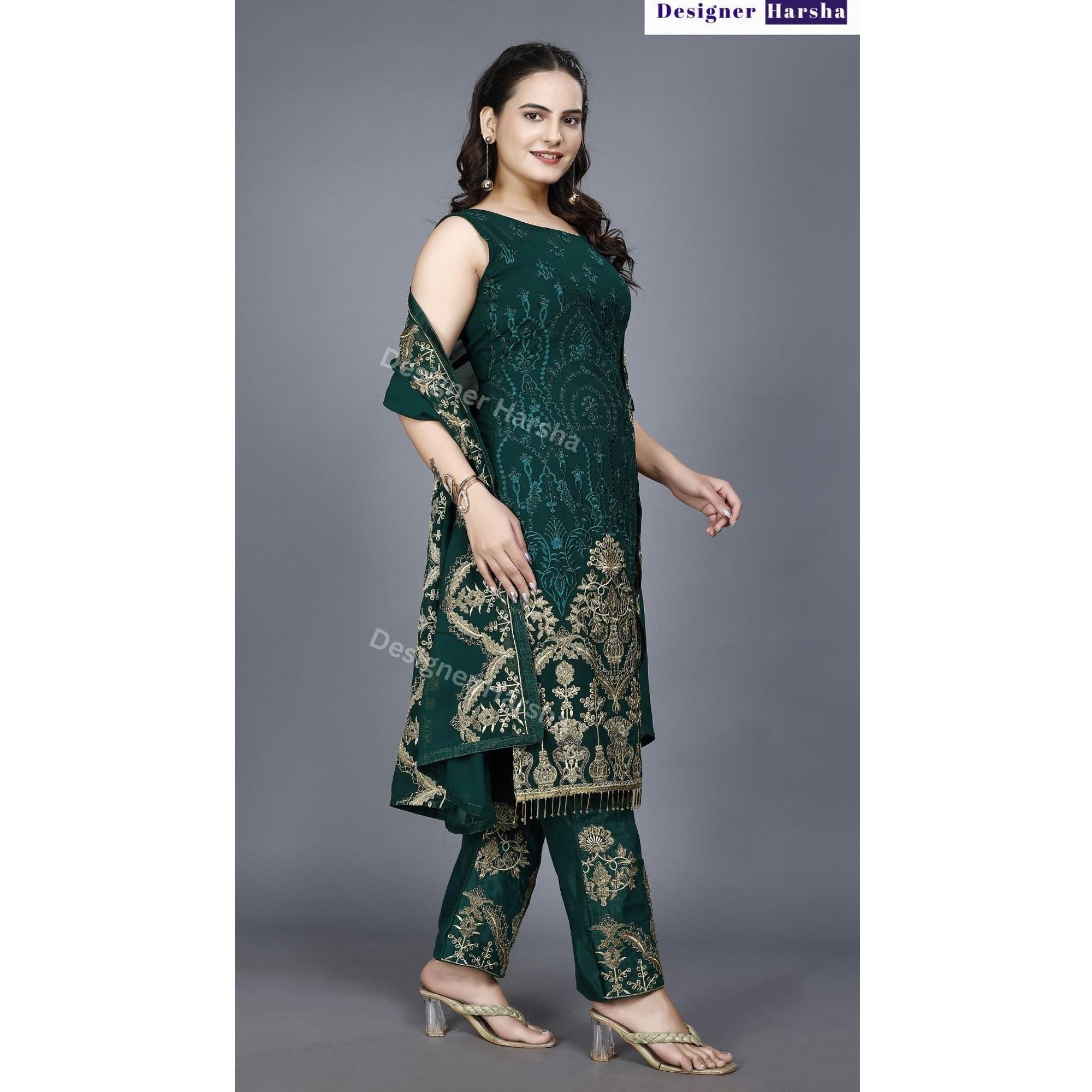 パキスタン民族衣装 テーラーメード シルク 花柄刺繍ドレス パキスタン