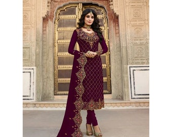 Beautiful Designer Churidar Shalwar Kameez Dupatta Dress Pakistani Indian Engagement Ceremony Wear Heavy Embroidery Work Salwar Kameez Suits