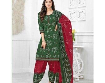 Plus-Free Size Women's Wear Regular Punjabi Patiyala Dupatta Dress Pakistani Indian Wear Beautiful Printed Work Churidar Shalwar Kameez Suit