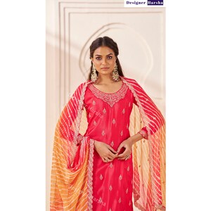 Eid spezielles pakistanisches Kleid, gestickter Chinon Salwar Kameez Plazzo-Anzug, indische Abendkleidung Outfit Bild 4