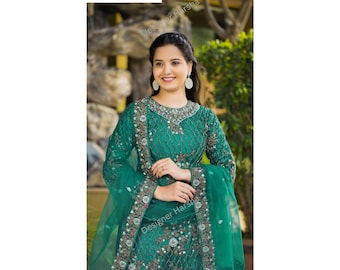 Embroidered Salwar Kameez with Dupatta, Plus Size Indian Women wear Trouser Pant Suit