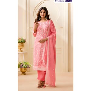 Embroidered Chinon Shalwar Kameez Suit, Indian Pakistani Outfit
