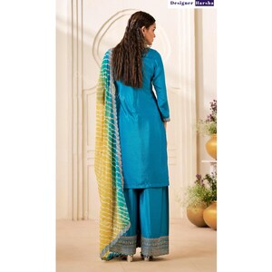 Eid spezielles pakistanisches Kleid, gestickter Chinon Salwar Kameez Plazzo-Anzug, indische Abendkleidung Outfit Bild 8
