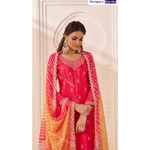 Eid spezielles pakistanisches Kleid, gestickter Chinon Salwar Kameez Plazzo-Anzug, indische Abendkleidung Outfit Bild 2
