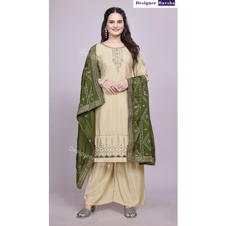 Traditional Ethnic Party wear Outfits, Stitched Punjabi Sangeet wear Dress, Custom Indian Wedding Embroidered Colthing Choice - 4